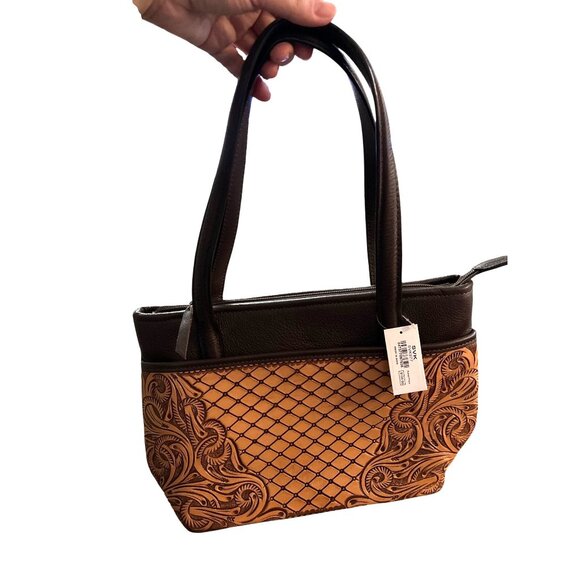 SVK Handbags - SVK Western Tooled Leather Shoulder Handbag With Unique Textured Design